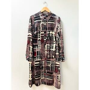 Marina Rinaldi 100% Silk Patchwork Print Midi Shirt Dress, Women's Sz 14, $1554